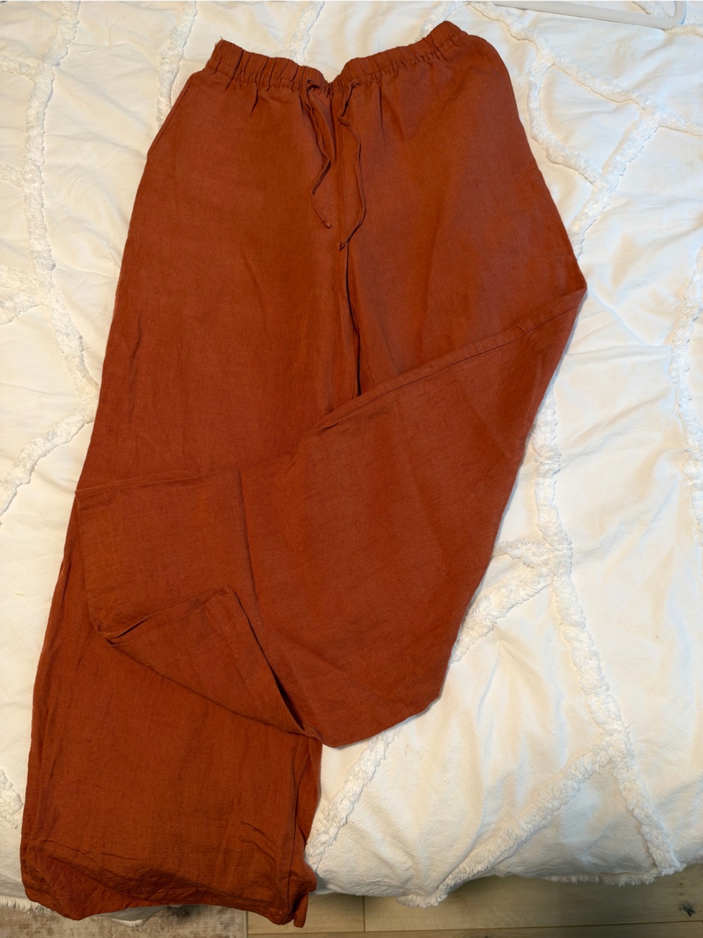 H&M Copper Brown Wide-Leg Linen-Blend Trousers